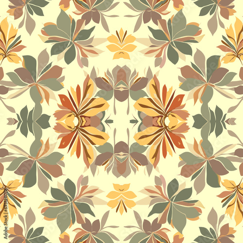 Seamless pattern with decorative flowers in retro style. Vector illustration.