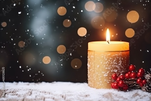 Christmas Candle With Snow, Copy Space