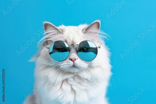 Trendy Feline Rocking Shades On Blue Background