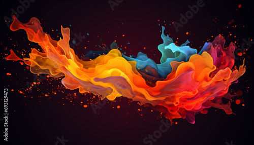 Colored splashes on empty black background