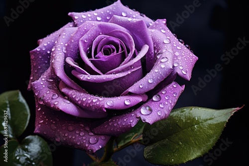 Purple Rose With Water Droplets Portrayed In Hyperrealistic Vertical Art