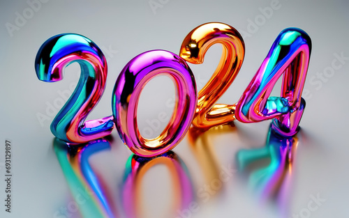 Attractive 2024 new year concept by rainbow foil balloons numbers