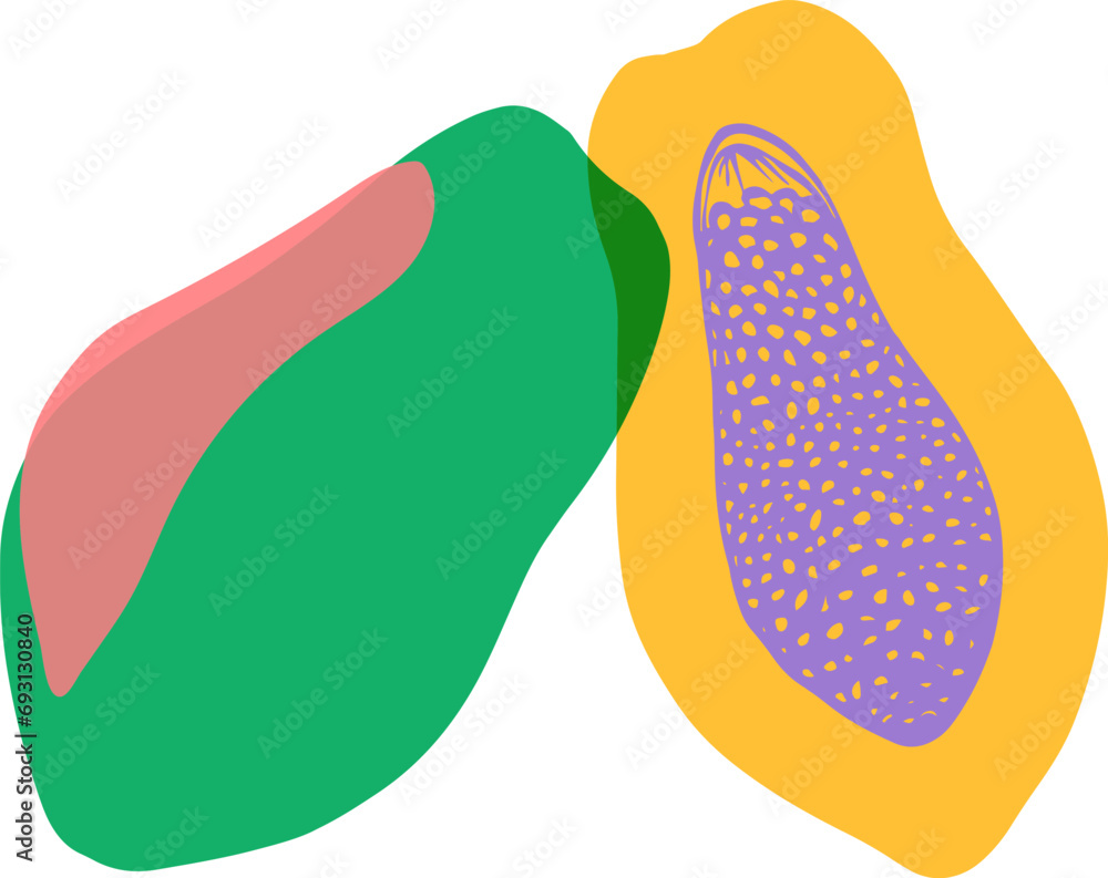 Vector illustration of two papaya fruits duotone riso print effect isolated on white background Vector illustration of two papaya fruits duotone riso print effect isolated on white background