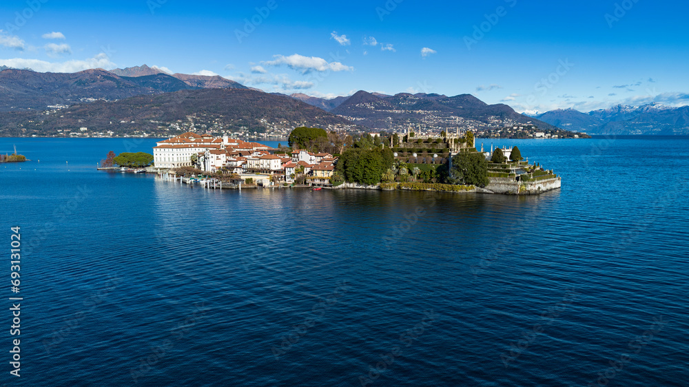 Aerial view of the Borromee islands on Lake Maggiore