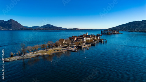 Aerial view of the Borromee islands on Lake Maggiore