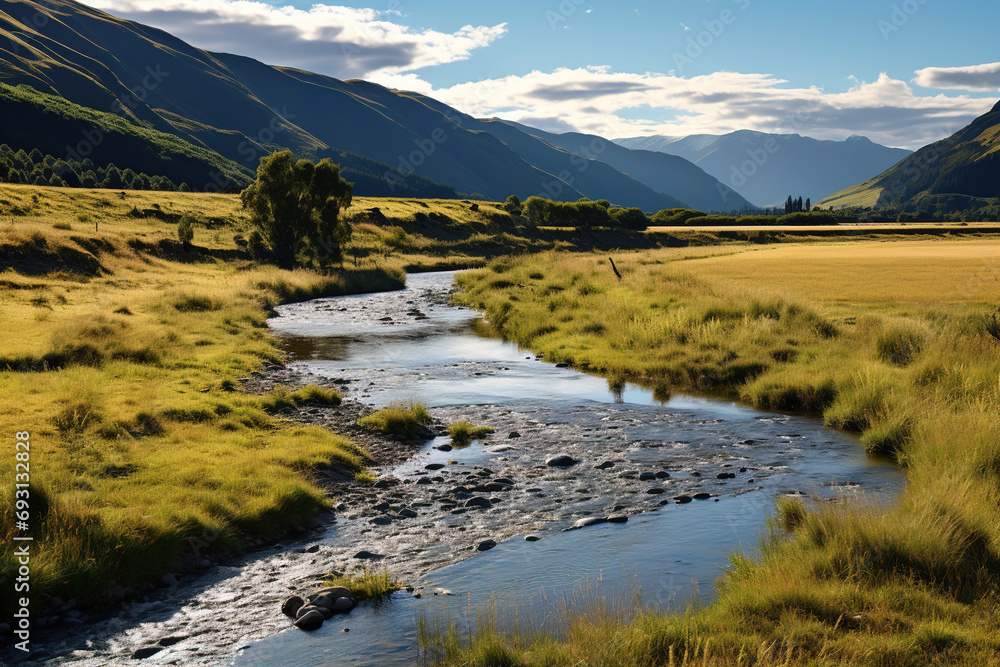 landscape with river and mountains. Generative Ai landscape with river and mountains. Generative Ai