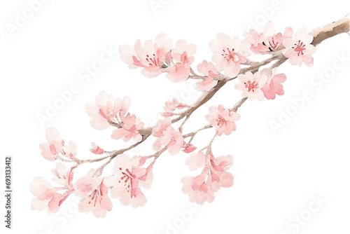 Sakura tree isolated watercolor illustration with alpha channel.