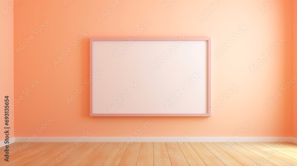 empty  room with blank wall frame,  in peach fuzz color of the year 2024 
