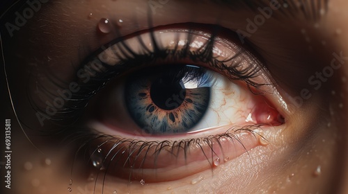 illustration that describes the eyes of a person who has just received heartbreaking news, his gaze full of tears generative ai photo