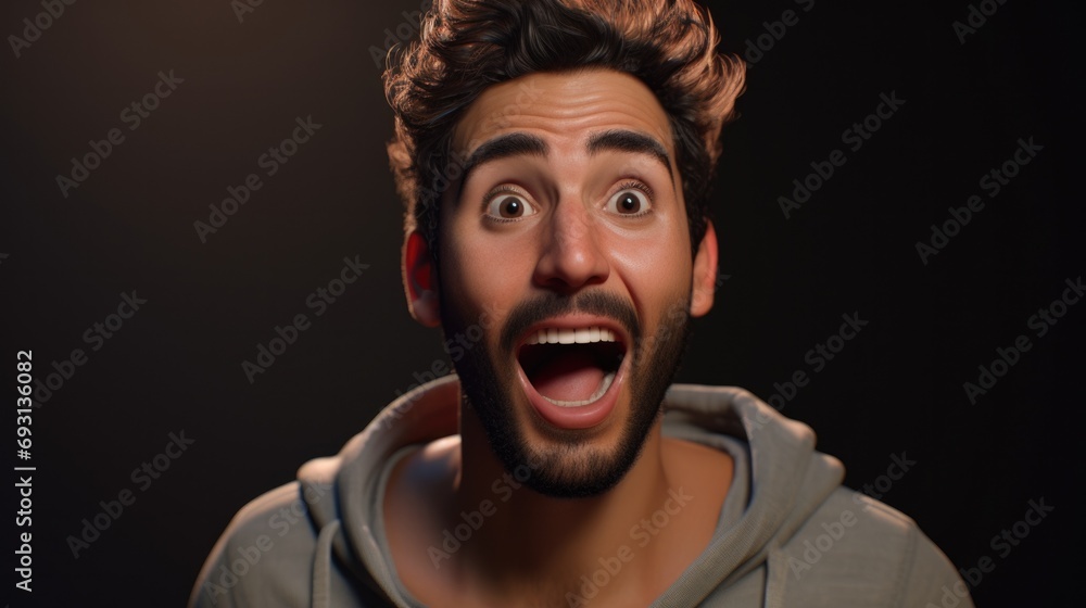 illustration that describes the face of a person who has just received exciting news that fills him with joy. generative ai