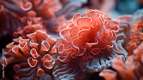 Macro shot on coral and anemones, Intricate Patterns On A Piece, Generative AI, macro shot of coral polyps capturing tiny organisms, Macro shot on coral and anemones



 photo