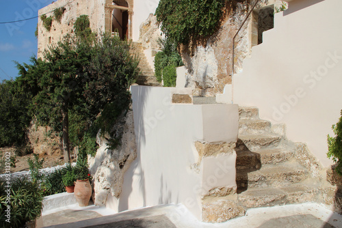 stairs in an orthodox monastery (chrysoskalitissas) in crete in greece photo