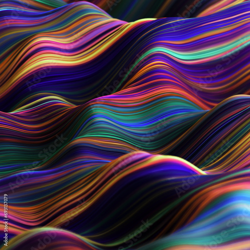 Abstract  fluid and colorful 3D background texture with lines. Modern and contemporary feel. Reflective with shades of yellow  blue  purple and green.