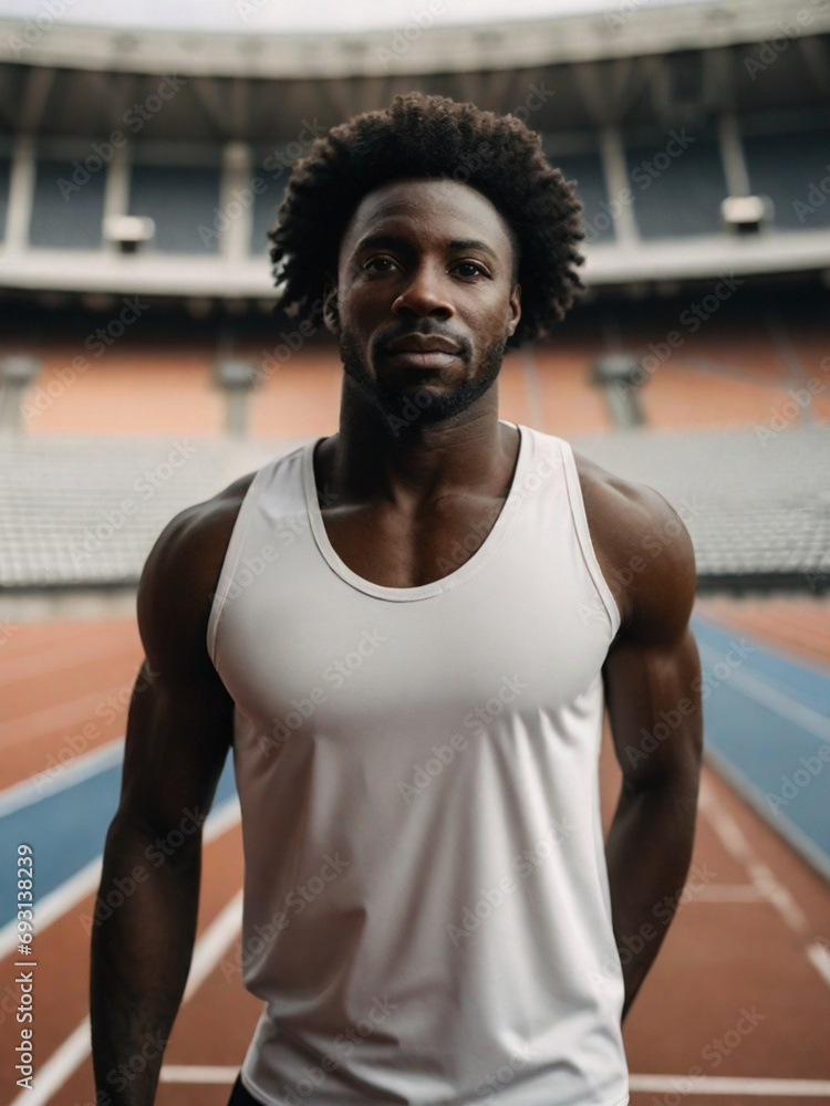 Portrait of black man athlete in stadium