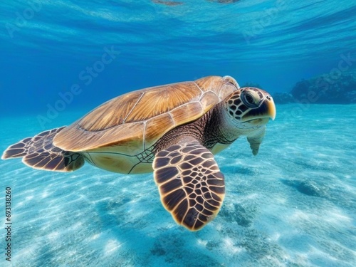 Sea tourtle swimming in reef photo