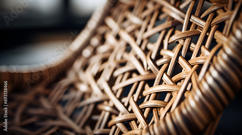 Woven Wicker Basket Close-up, Beautiful wooden wattle fence lit by the rays of the sun, background for decorating your interior.,wood Wicker ball

 photo