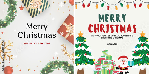 Merry Chrismast and Happy New Year set. beautiful designs for greeting cards, decorations, banners, websites, social media and your other business photo