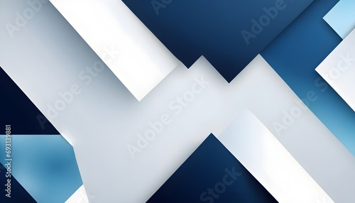 Abstract geometric background with overlapping blue and white rectangles. Generative AI photo