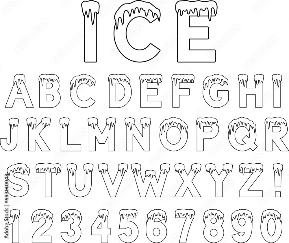 Frozen Icicle Alphabet Letter and Number Graphic Font Outlines - obrazy, fototapety, plakaty 