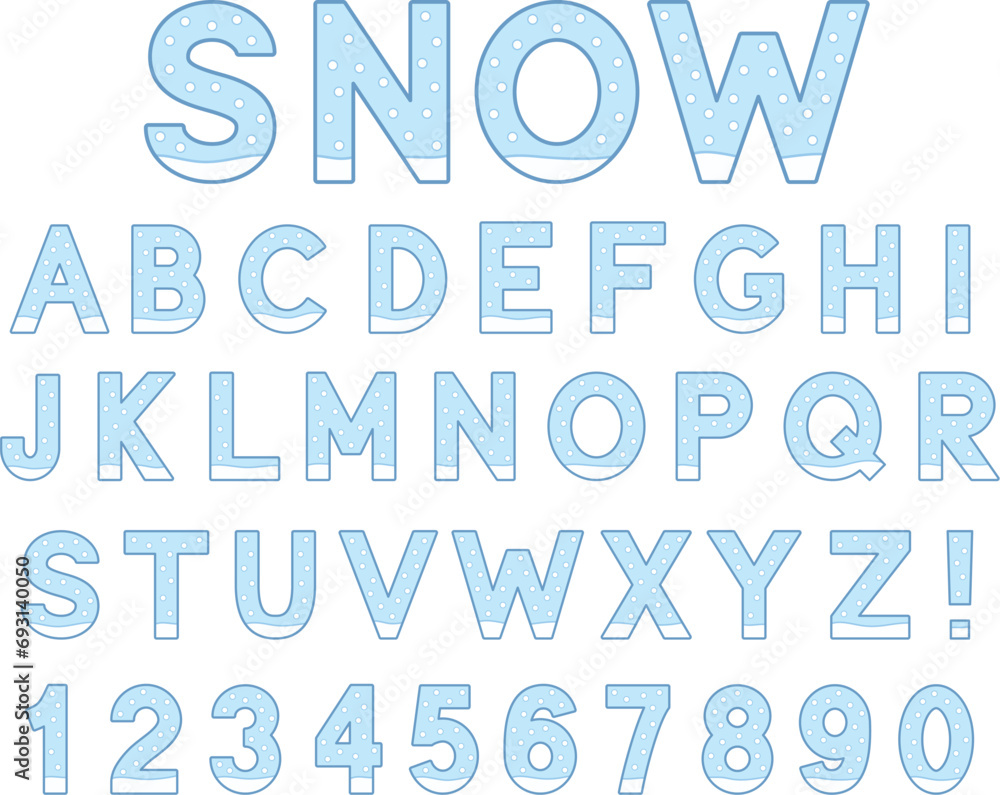 Snow Alphabet Letter and Number Graphic Font