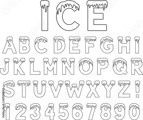 Frozen Icicle Alphabet Letter and Number Graphic Font Outlines