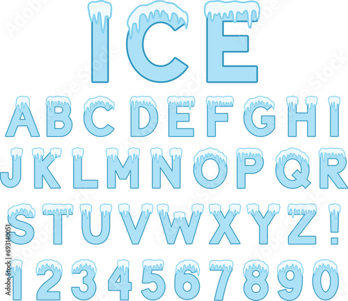 Frozen Icicle or Ice Alphabet Letter and Number Graphic Font