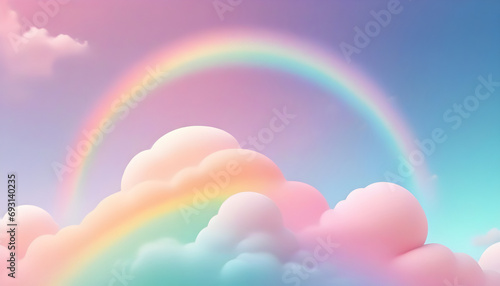 Beautiful rainbow in the sky with clouds. 3D illustration. Generative AI