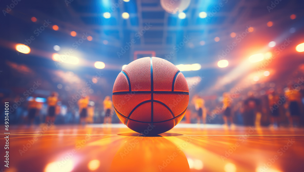 Closeup of a basketball on the court Closeup of a basketball on the court