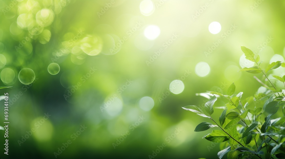 Fresh green bio background with blurred foliage and sunlight copyspace for text or advertisement Fresh green bio background with blurred foliage and sunlight copyspace for text or advertisement