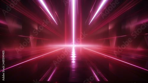 3D Render of Burgundy Light Rays. Abstract Background