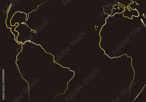 Fondo mapa mundi en trazo dorado