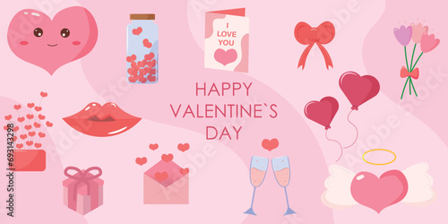 Valentine's Day set pink vector