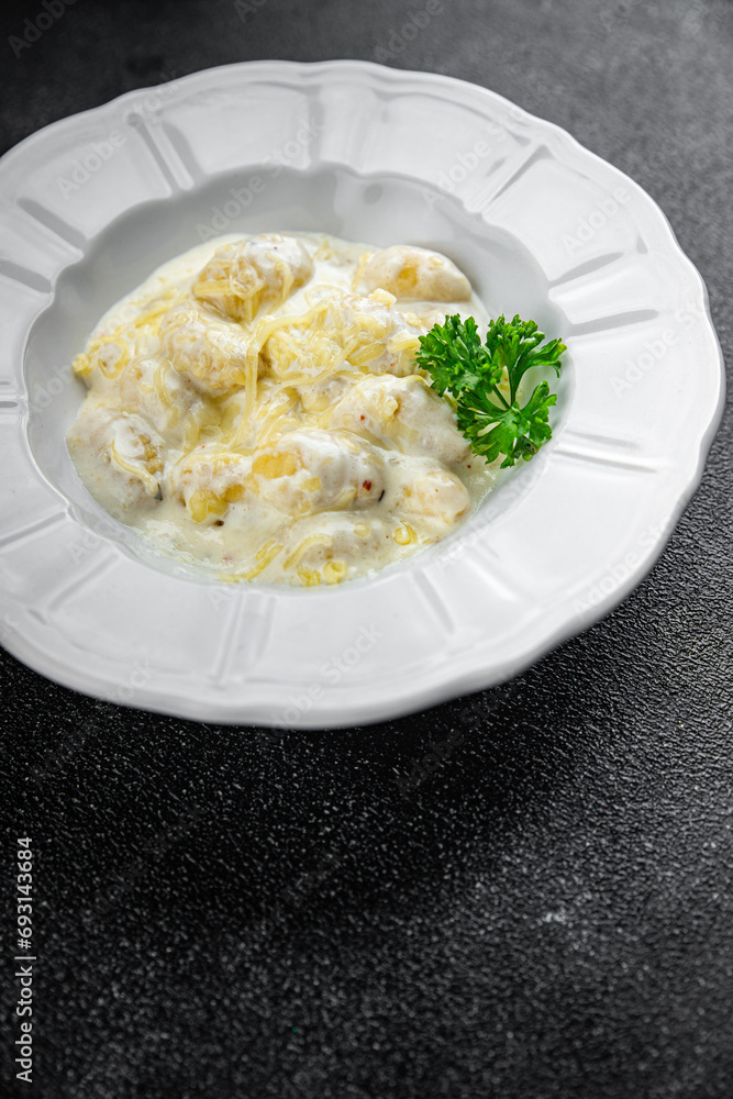 gnocchi cream cheese sauce potato dough second course fresh delicious healthy eating cooking appetizer meal food snack on the table gnocchi cream cheese sauce potato dough second course fresh delicious healthy eating cooking appetizer meal food snack on the table