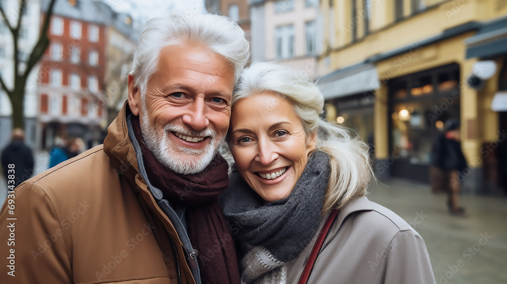 Senior couple smiling for the camera, advertisement, commercial template, love, relationship, friends Senior couple smiling for the camera, advertisement, commercial template, love, relationship, friends