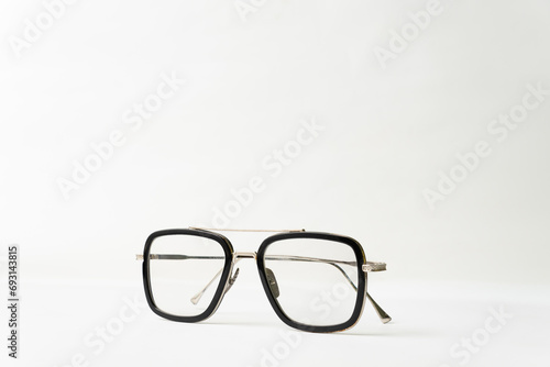 side view Photochromic lens eye glasses on plain white background
