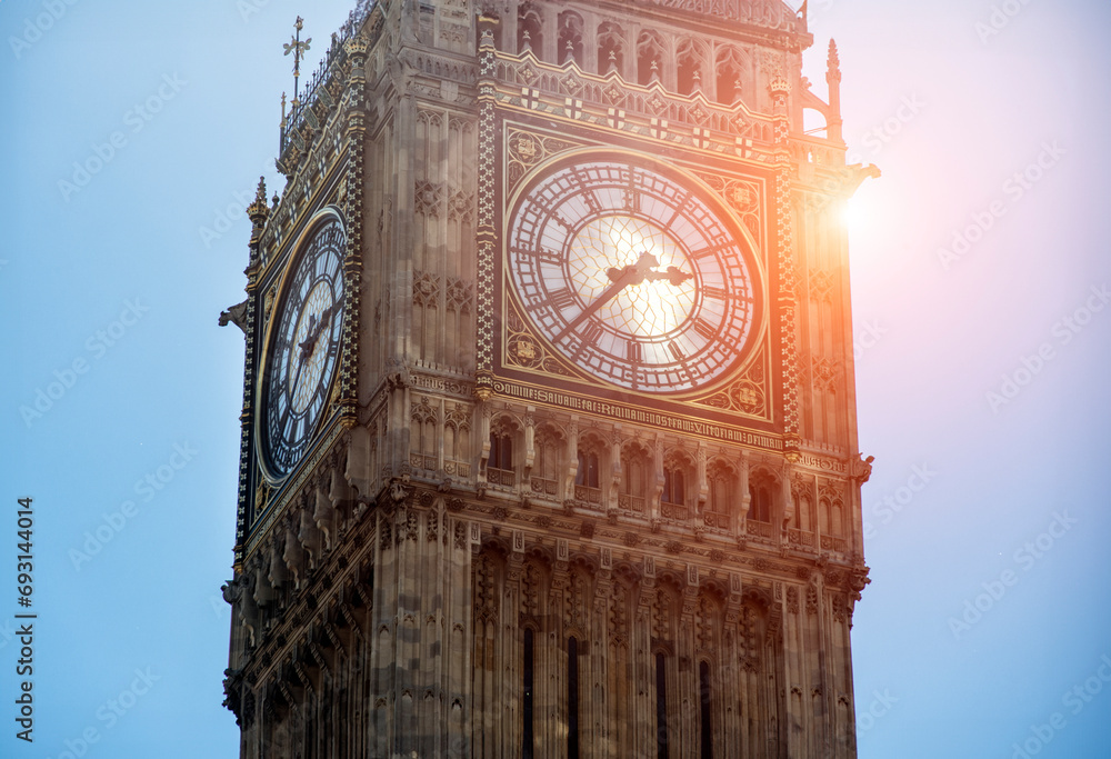 Big Ben clock tower and clock face. Stock Photo | Adobe Stock