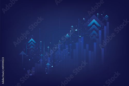business financial growth blue abstract background with arrows upside indicate photo
