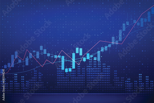 business financial blue abstract background with uptrend candle stick pattern of stock market, investment growth success finance business chart