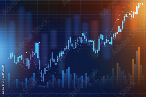 financial investment on share market with uptrend candle stick chart pattern for positive motivation, stock market growing up with graph and volume