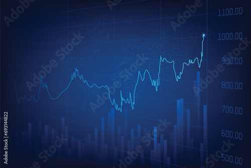global financial economic trends, stock market growth concept on blue background with world map