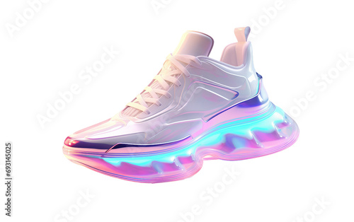 Futuristic Holographic Sneaker with a Translucent Sole: Style Innovation Unveiled Isolated on Transparent Background PNG.