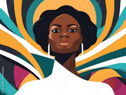 Vector Illustration of abstract proud black woman. Stop racism police violence. International day of women march 8. International Day for People of African Descent.  photo