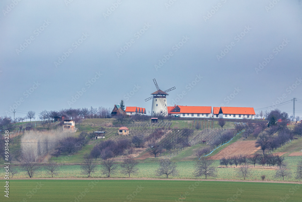 Fototapeta premium Rural landscape in Moravia in early spring, Czech Republic.