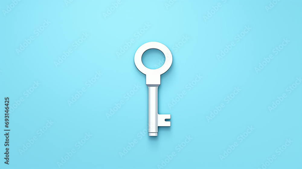 White simple vector key symbol on a light blue background White simple vector key symbol on a light blue background