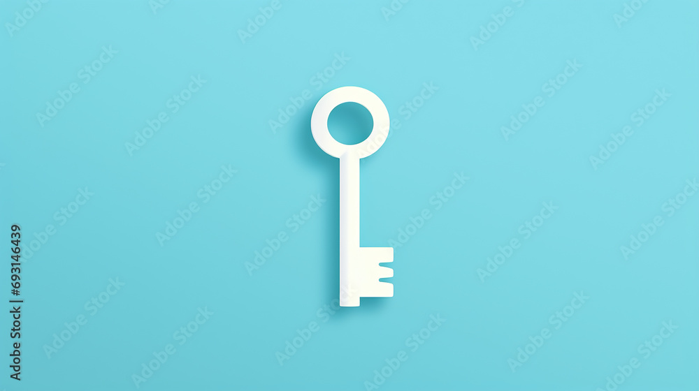 White simple vector key symbol on a light blue background White simple vector key symbol on a light blue background