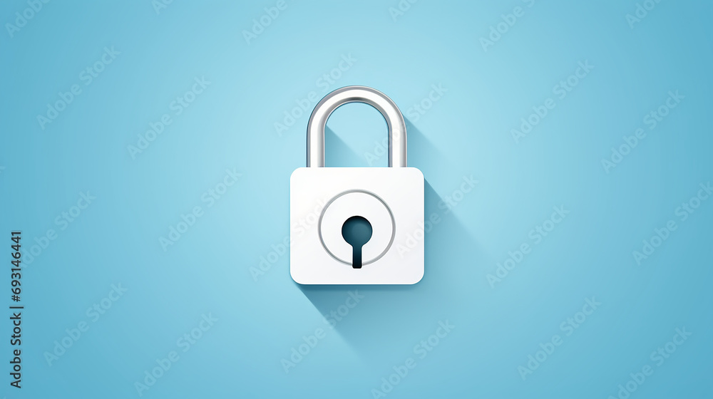 White simple vector lock symbol on a light blue background White simple vector lock symbol on a light blue background