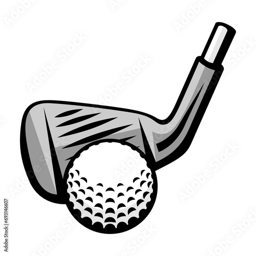 Golf stick and ball illustration. Sport club item or symbol.