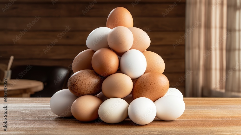 brown and white eggs in a pile, representing the farm-fresh diversity of organic goodness. brown and white eggs in a pile, representing the farm-fresh diversity of organic goodness.