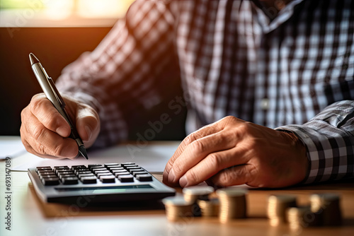 Financial foresight, Pensioner diligently calculates pension, a poignant scene depicting thoughtful retirement planning in this stock photo moment.