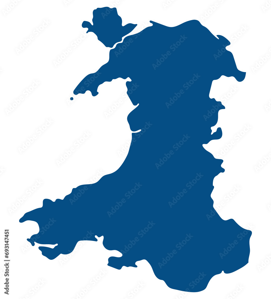 Wales map. Map of Wales in blue color